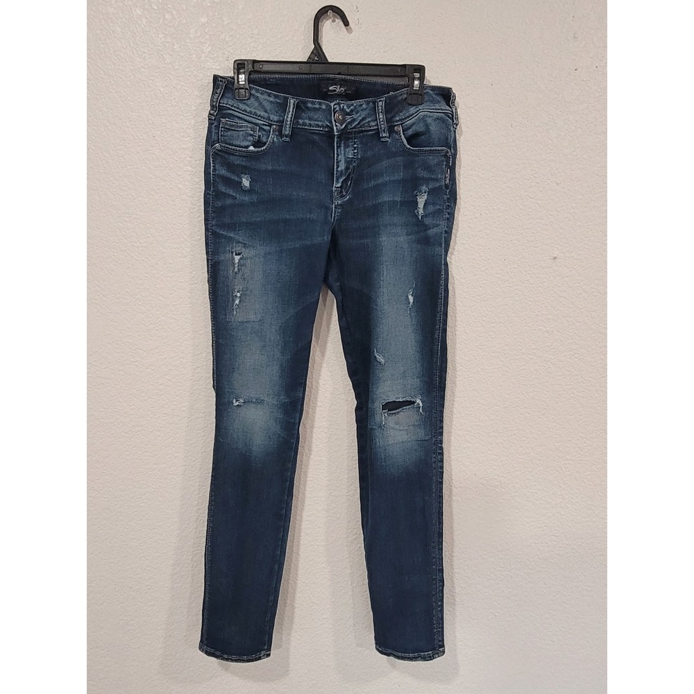 Silver Jeans Co Suki Mid Skinny Distressed Blue Jeans Women's 30x31 #21‎